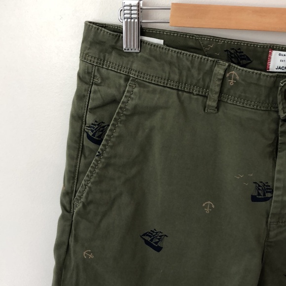 Shorts Jack & Jones Bowie Flat Front Chino Shorts Nautical Theme Green Size M. - Picture 3 of 13